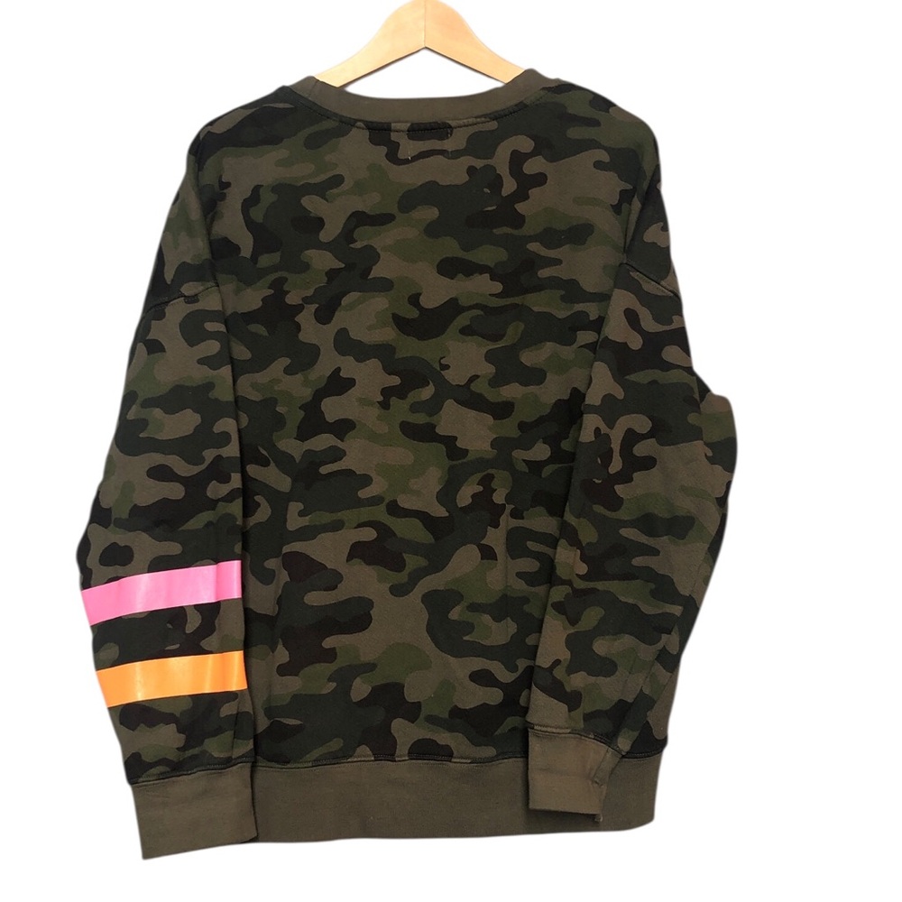 Sundry Camouflage Crewneck Sweatshirt Medium with Neon Pink and Orange Stripes - Picture 2 of 7